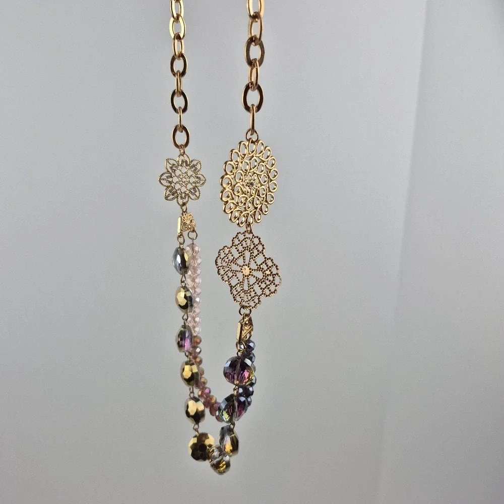Vtg Gold Tone Filigree Necklace 28-31